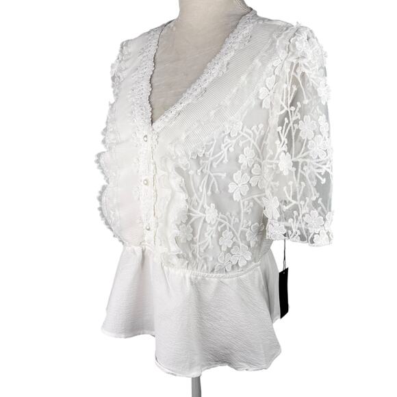 Alice Blue Lace Peplum V-Neck Blouse White XL New - Picture 3 of 13